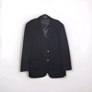 Alan Flusser Navy Blue or Black Sport Virgin Wool Blazer Jacket Gold Buttons 44R